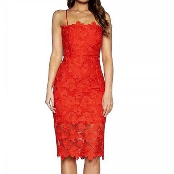 Bardot Elegant Red Lace Midi Dress - Picture 1 of 10
